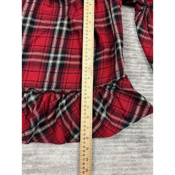 C‎ Label Top Womens Large Red Plaid Off Shoulder 3/4 Sleeve Bohemian Casual - Picture 5 of 12